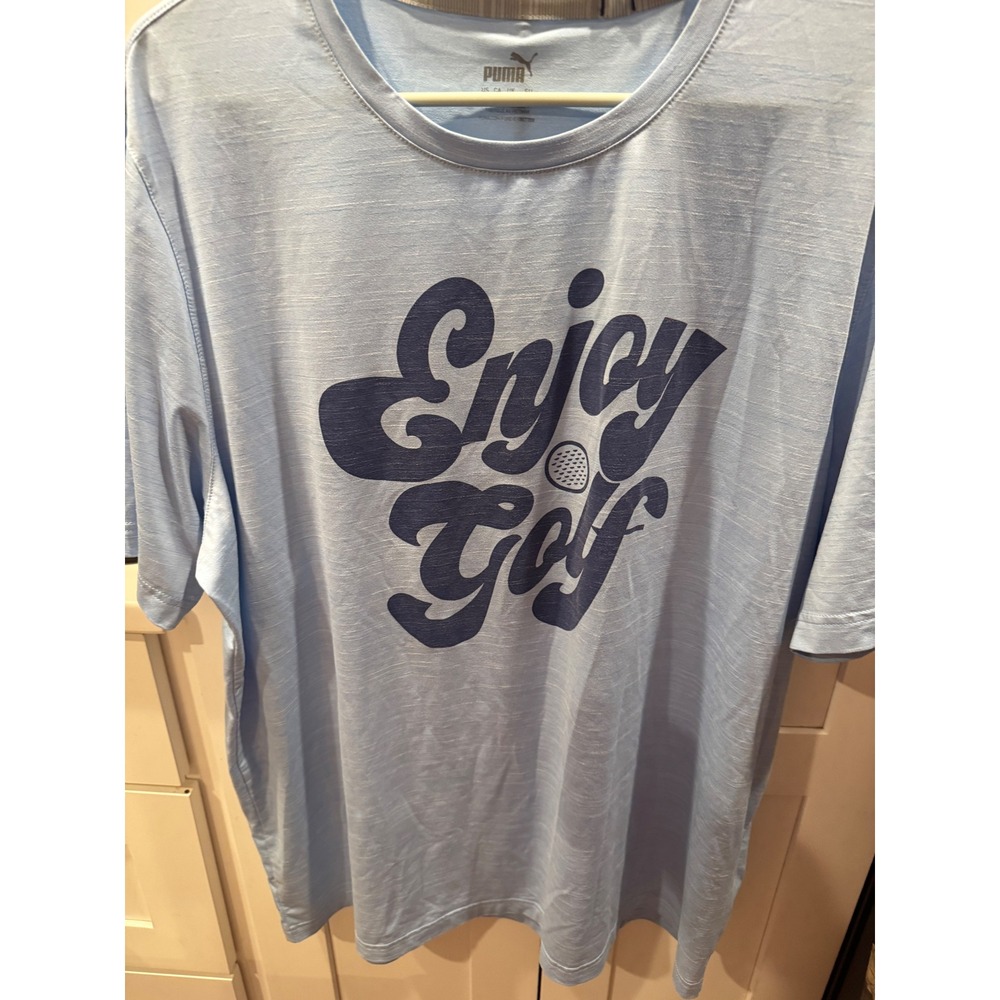 Puma Mens Enjoy Golf‎ Graphic T-Shirt Light Blue Slub Knit Performance Tee XL